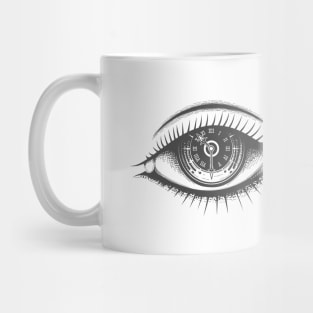 Hand Drawn Human Eye with Clock face Mug